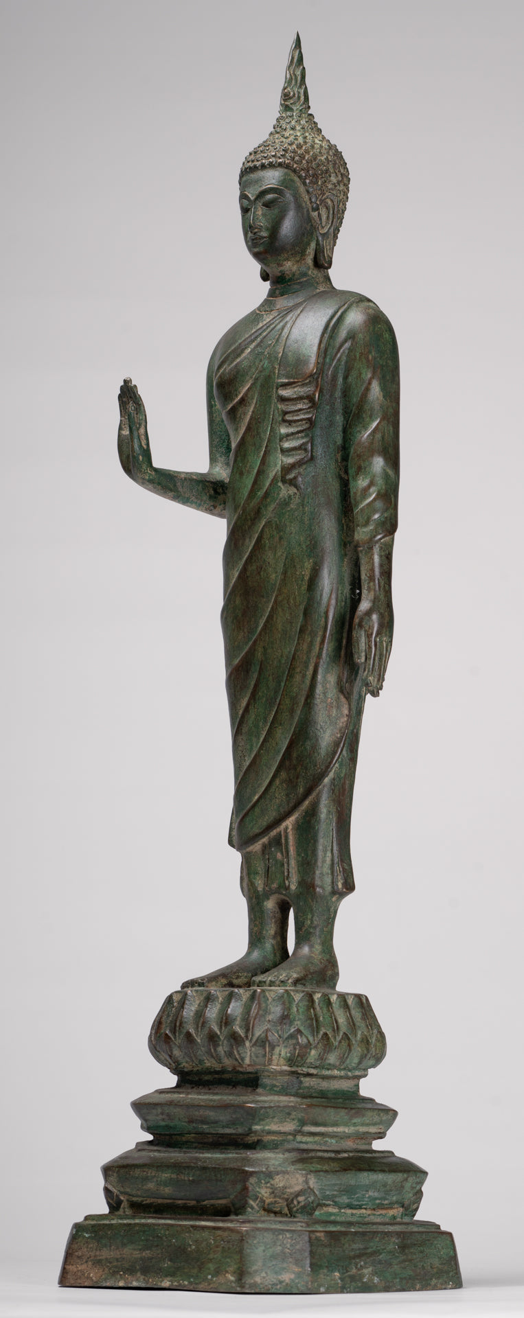 Buddha Statue - Antique Thai Style Bronze Standing Abhaya Protection Buddha Statue - 62cm/25"