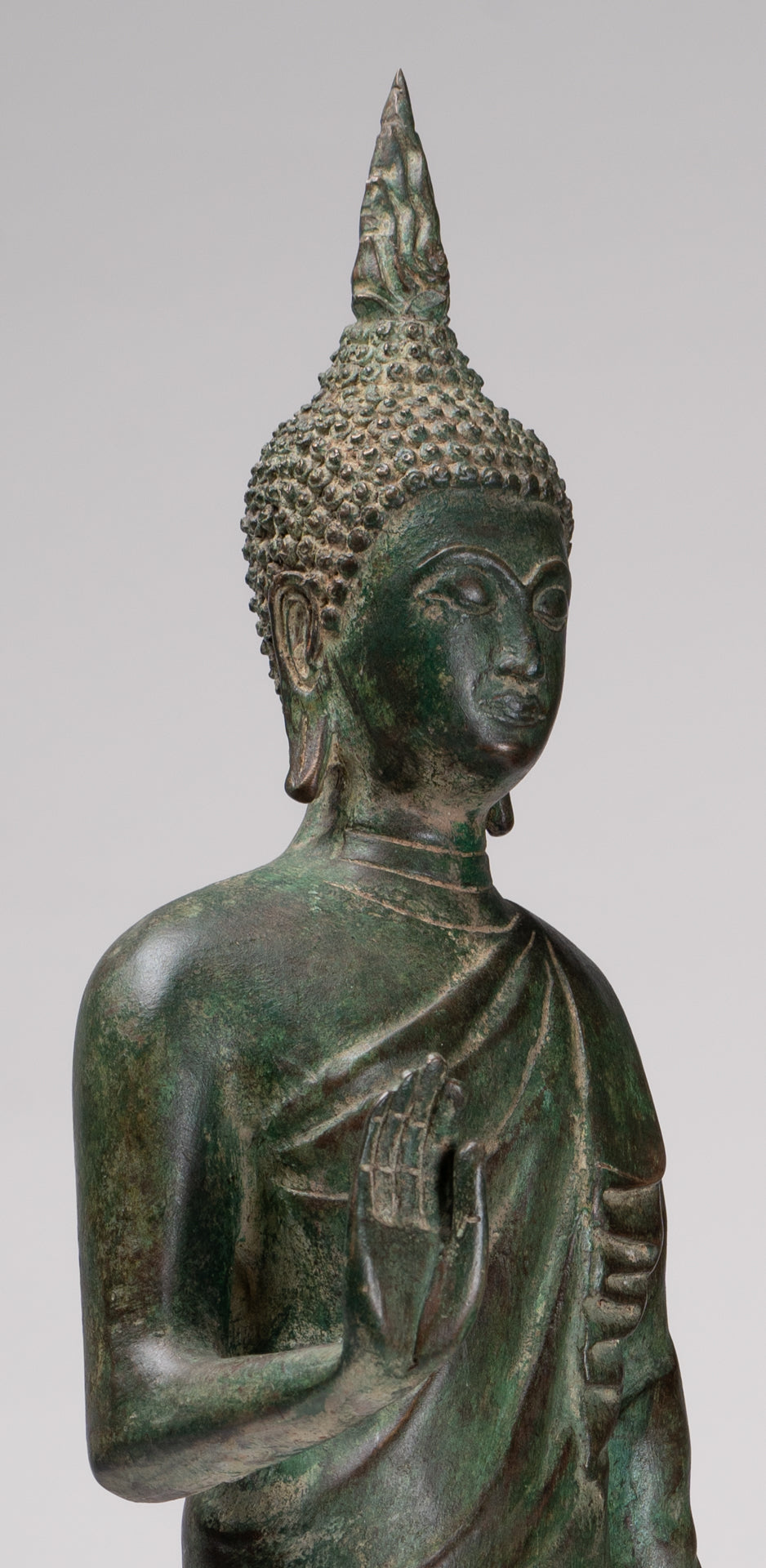 Buddha Statue - Antique Thai Style Bronze Standing Abhaya Protection Buddha Statue - 62cm/25"