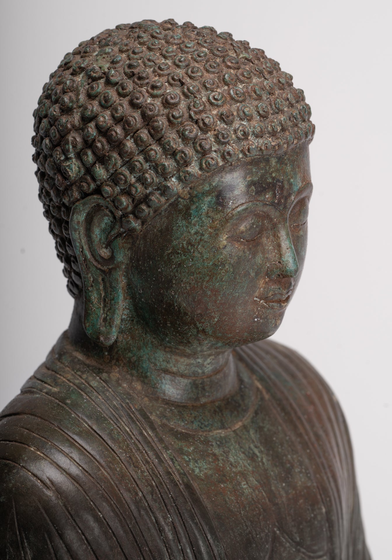 Antique Japanese Style Bronze Seated Meditation Amitabha Buddha Statue - 40cm/16"
