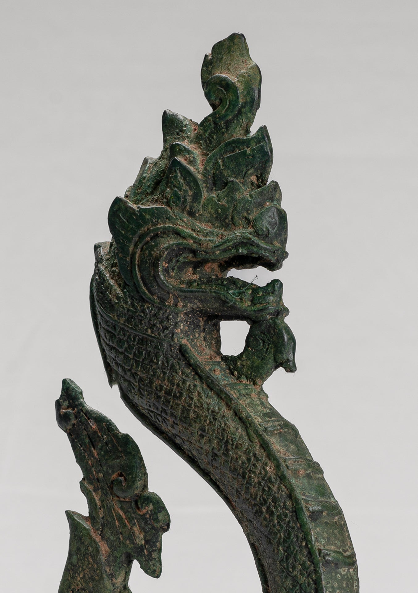 Naga Statue - Antique Thai Style Bronze Protective Naga, Snake or Serpent Statue - 31cm/12"