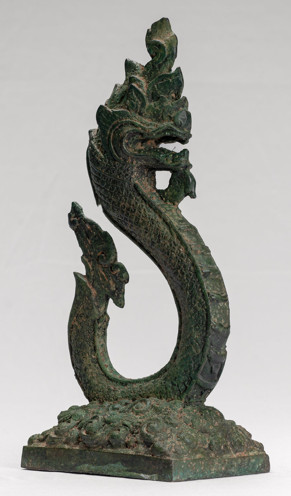 Naga Statue - Antique Thai Style Bronze Protective Naga, Snake or Serpent Statue - 31cm/12"
