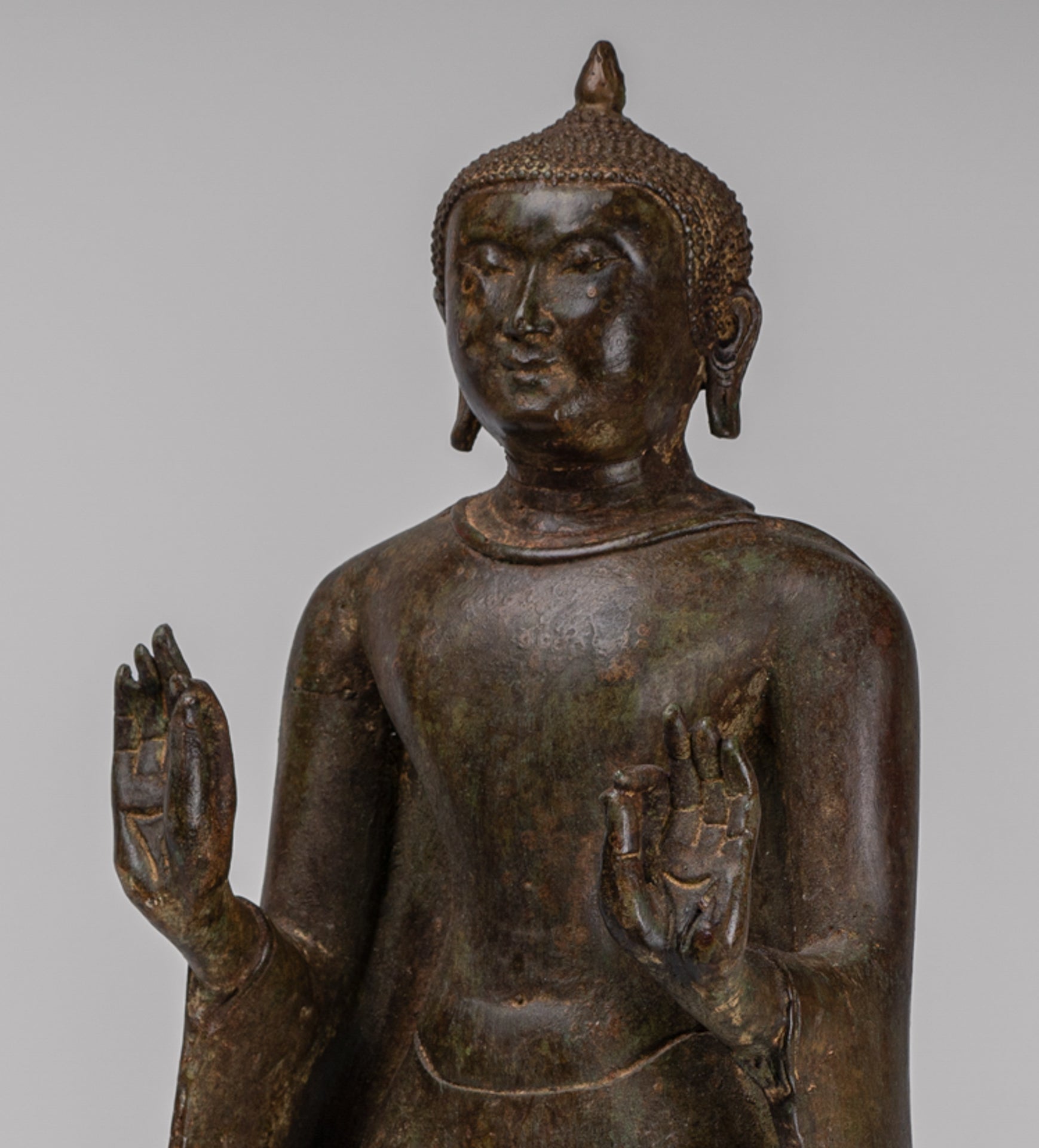 Buddha Statue - Antique Sri Lanka Style Bronze Standing Teaching Buddha Statue - 55cm/22"