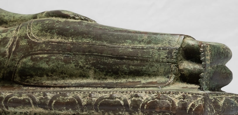 Estatua de Buda - Bronce de estilo tailandés de antigüedades Sukhothai Reclining Nirvana Buda Estatua - 54cm/22 "