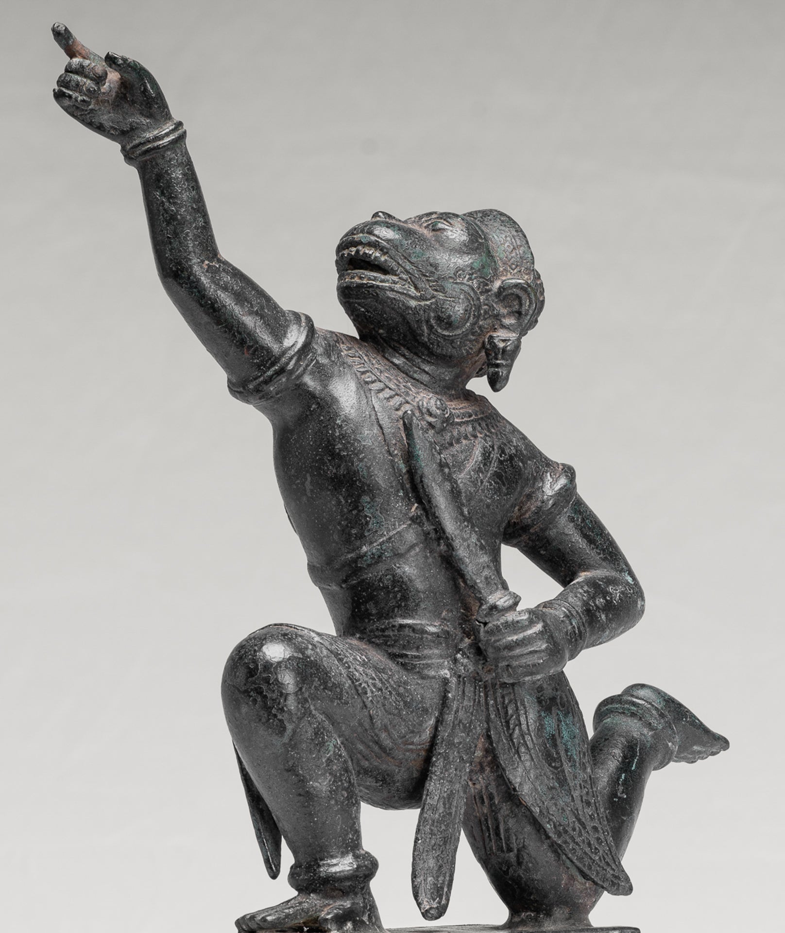 Antique Khmer Style Standing Bayon Hindu God Hanuman Statue - 38cm/15" Tall