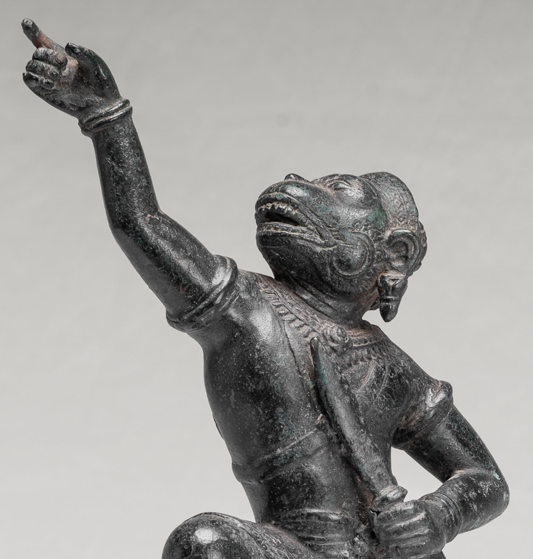 Antique Khmer Style Standing Bayon Hindu God Hanuman Statue - 38cm/15" Tall