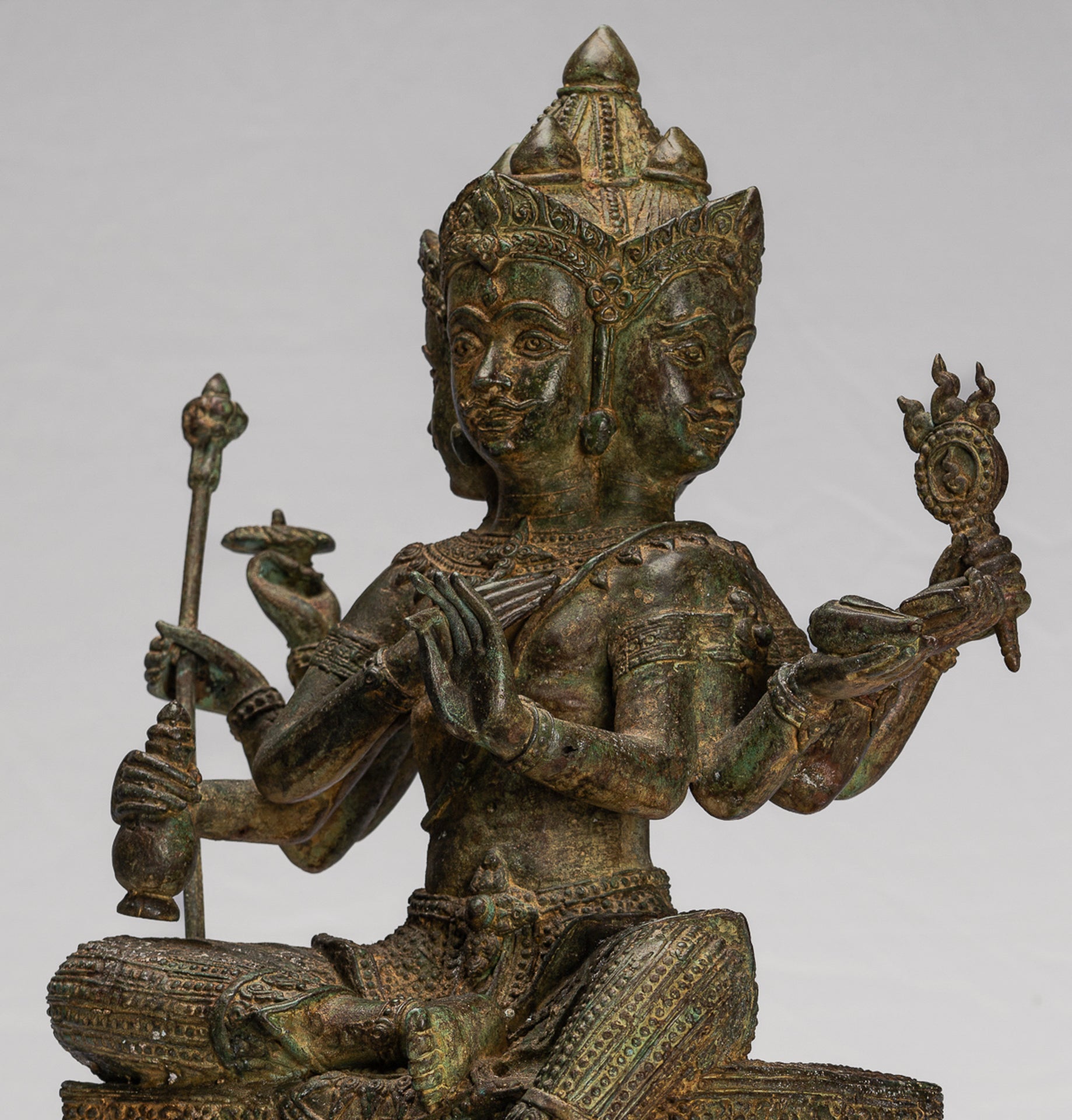 Brahma Statue - Antique Thai Style Bronze Brahma - Hindu God Creation - 43cm/17"
