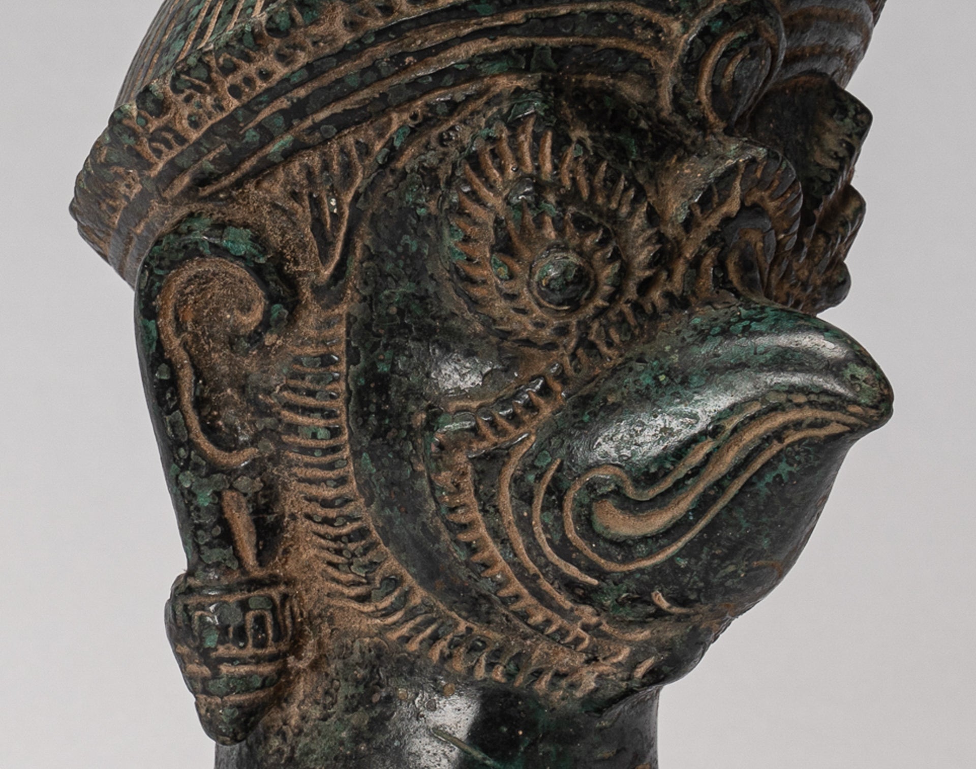 Antique Banteay Srei Style Bronze Khmer Garuda Vishnu Statue - 27cm/11"