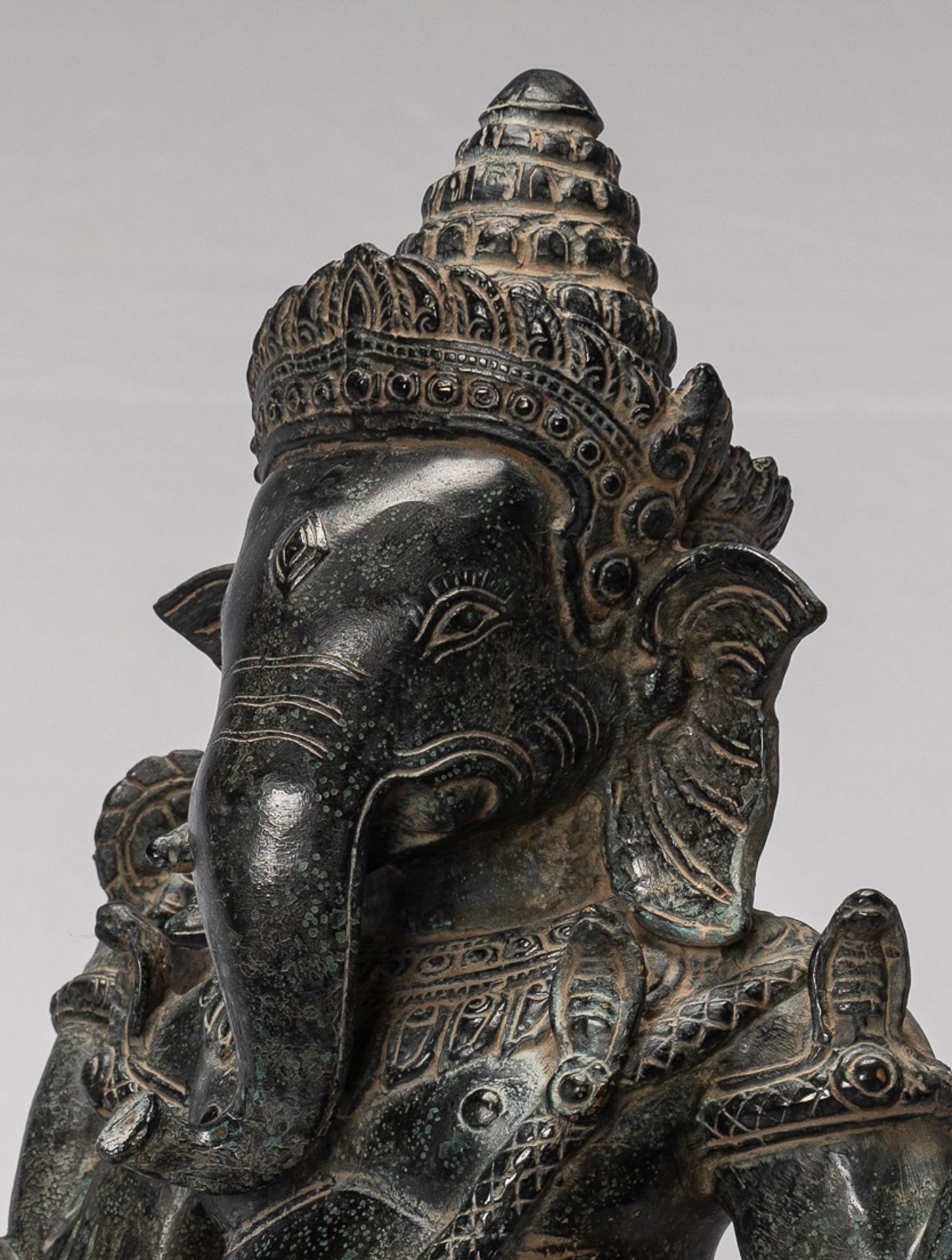 Ganesha Statue - Antique Khmer Style Bayon 8 Arm Ganesh Statue - 34cm/14"