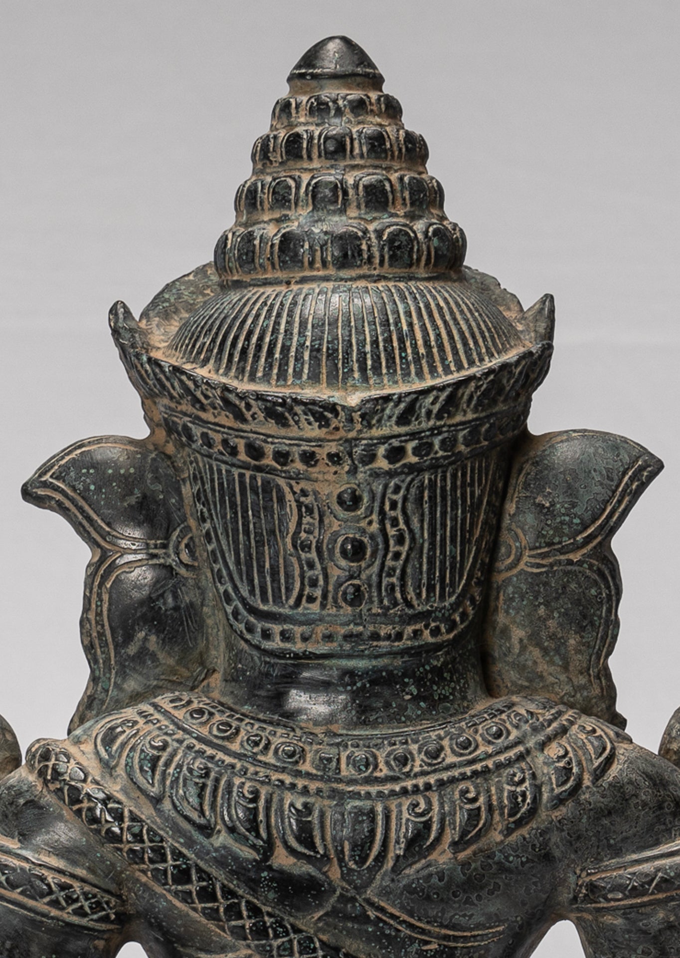 Ganesha Statue - Antique Khmer Style Bayon 8 Arm Ganesh Statue - 34cm/14"