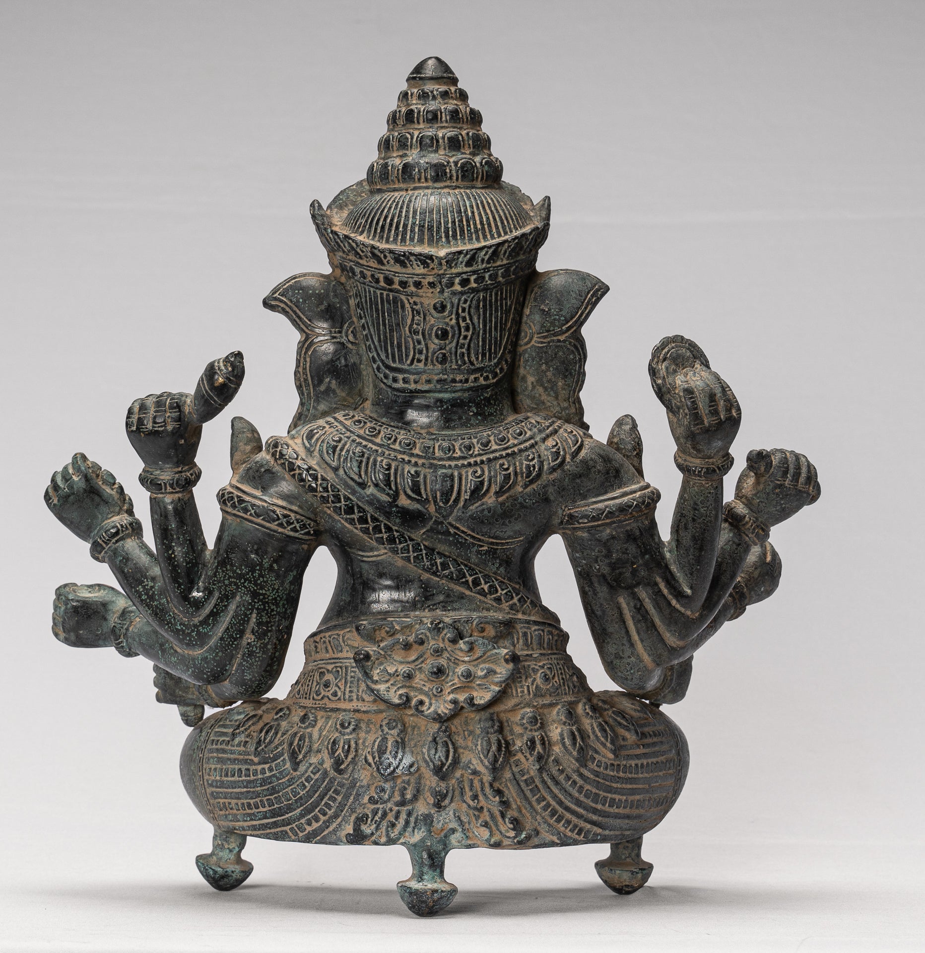 Ganesha Statue - Antique Khmer Style Bayon 8 Arm Ganesh Statue - 34cm/14"