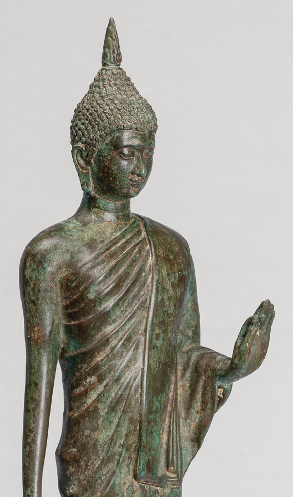 Antique Sukhothai Style Standing Bronze Thai Protection Walking Buddha Statue - 57cm/23"