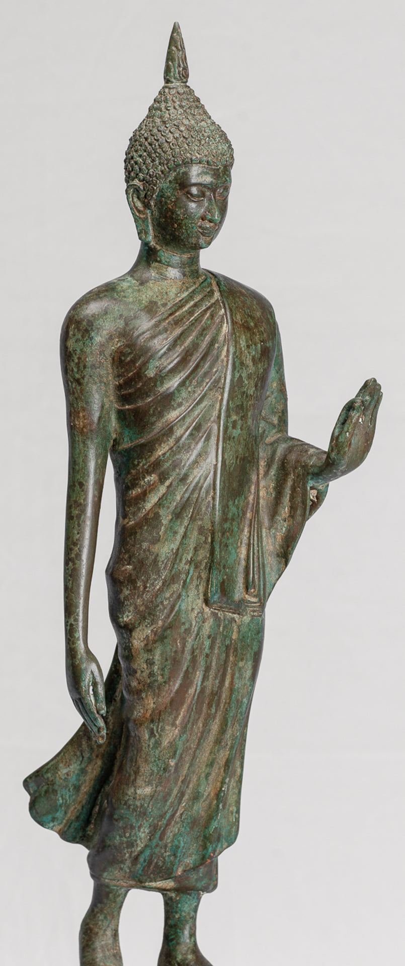 Antique Sukhothai Style Standing Bronze Thai Protection Walking Buddha Statue - 57cm/23"