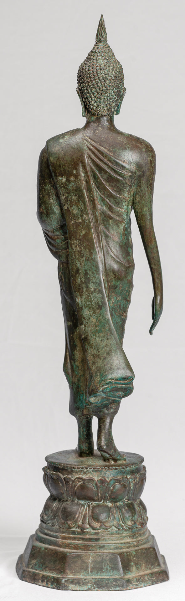 Antique Sukhothai Style Standing Bronze Thai Protection Walking Buddha Statue - 57cm/23"
