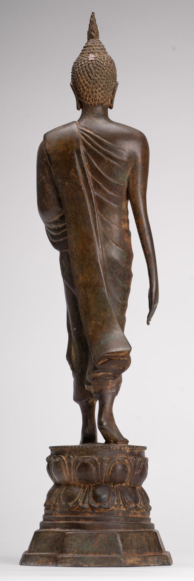 Antique Sukhothai Style Standing Bronze Thai Protection Walking Buddha Statue - 57cm/23"