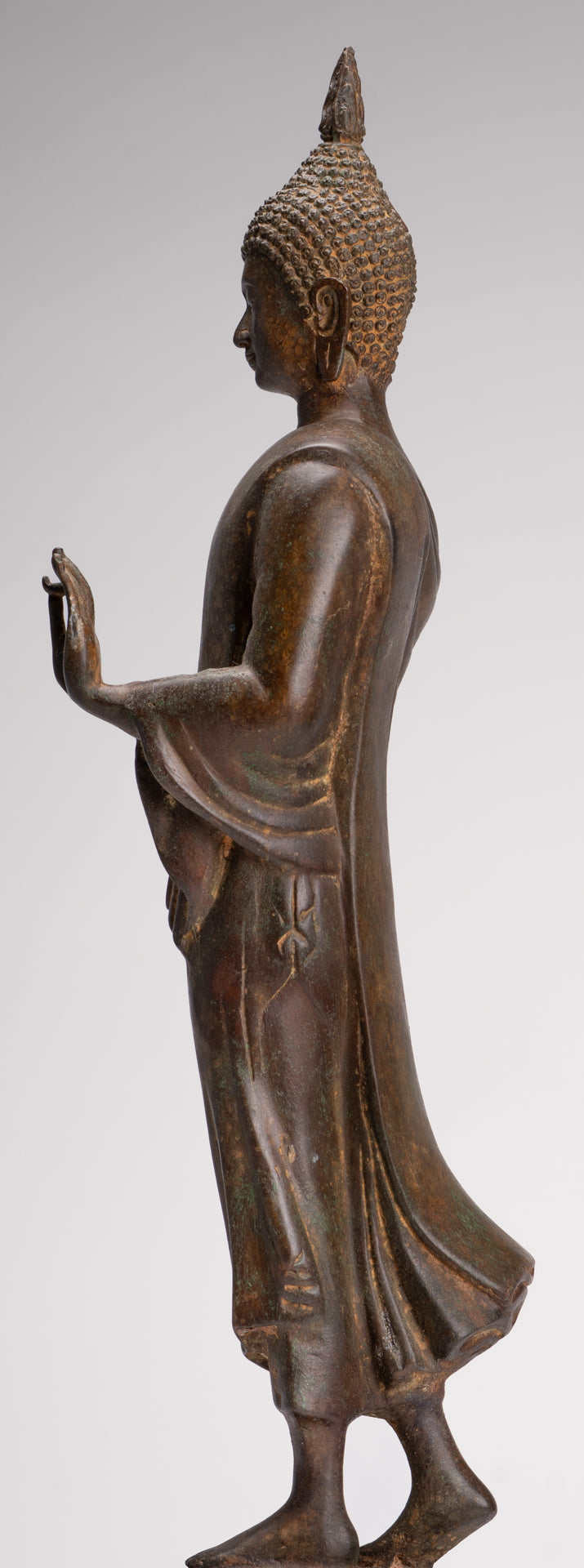 Antique Sukhothai Style Standing Bronze Thai Protection Walking Buddha Statue - 57cm/23"