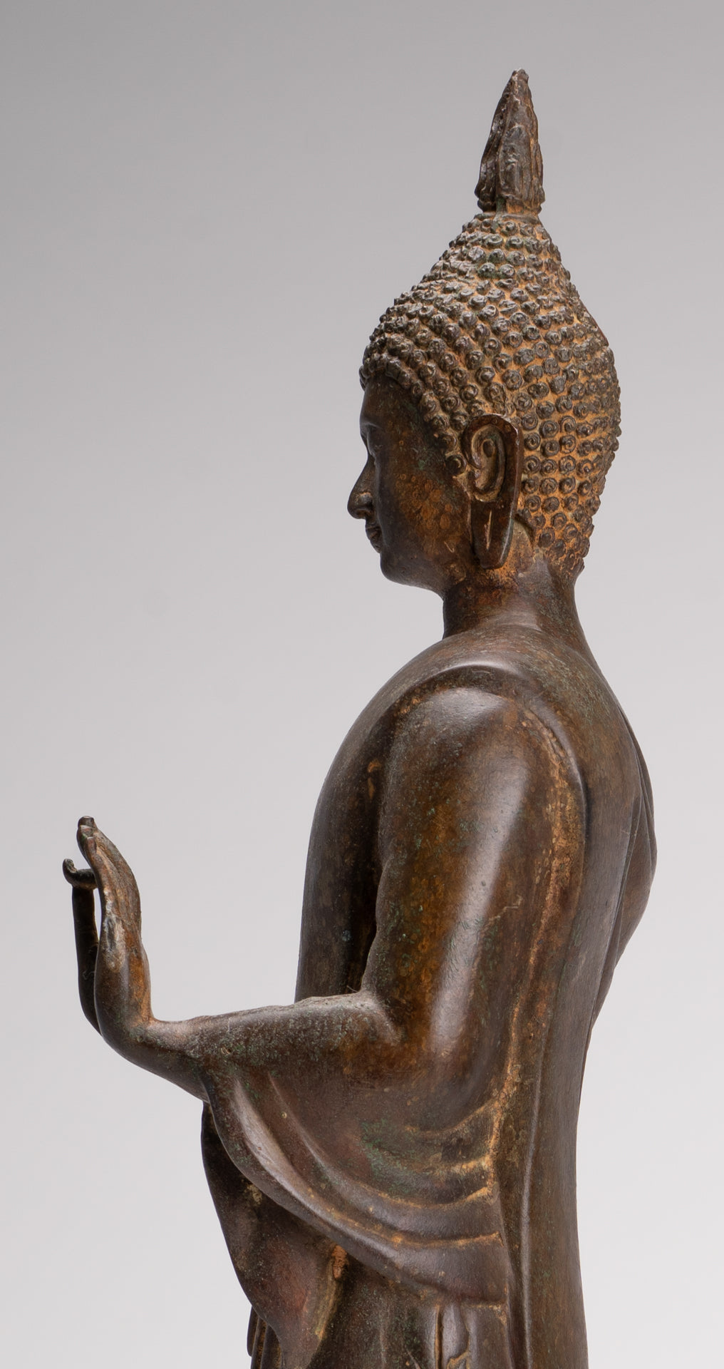 Antique Sukhothai Style Standing Bronze Thai Protection Walking Buddha Statue - 57cm/23"