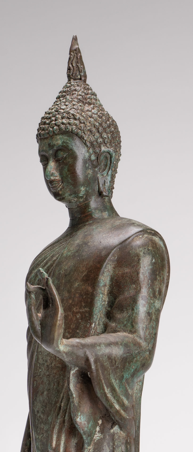 Antique Sukhothai Style Standing Bronze Thai Protection Walking Buddha Statue - 57cm/23"