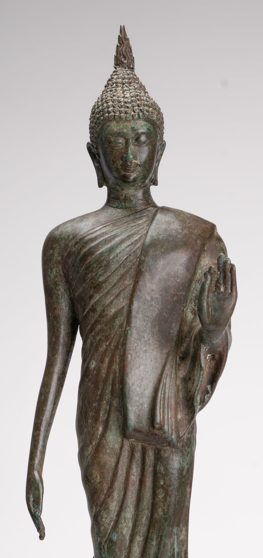 Antique Sukhothai Style Standing Bronze Thai Protection Walking Buddha Statue - 57cm/23"