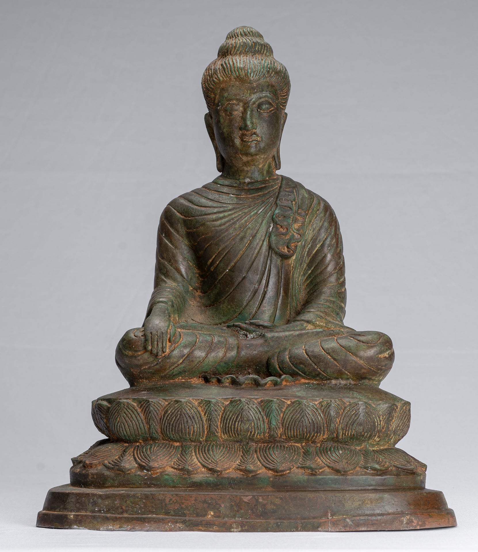 Indian Buddha Statue - Antique Gandhara Style Bronze Enlightenment Buddha Statue - 39cm/16"