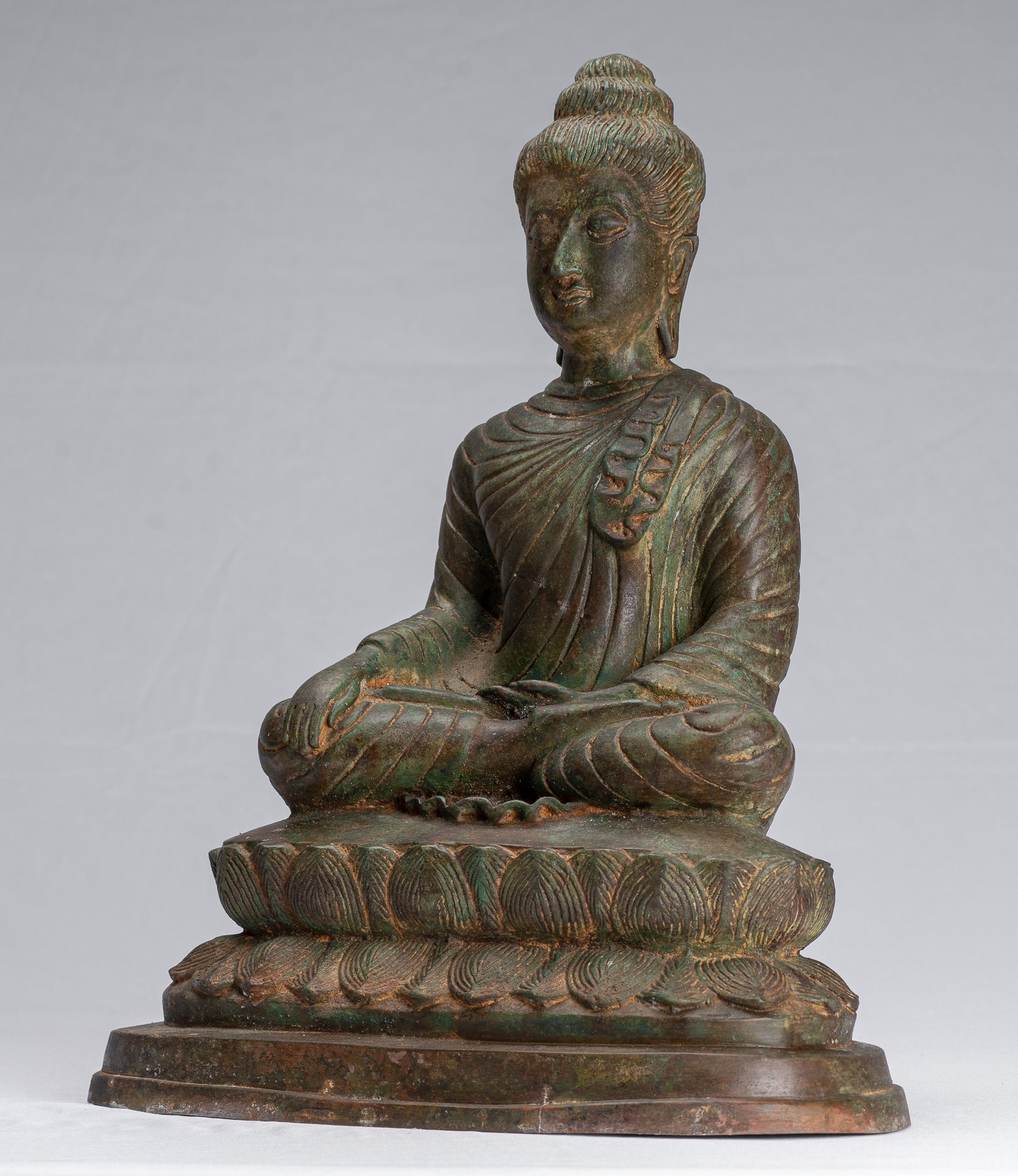 Indian Buddha Statue - Antique Gandhara Style Bronze Enlightenment Buddha Statue - 39cm/16"