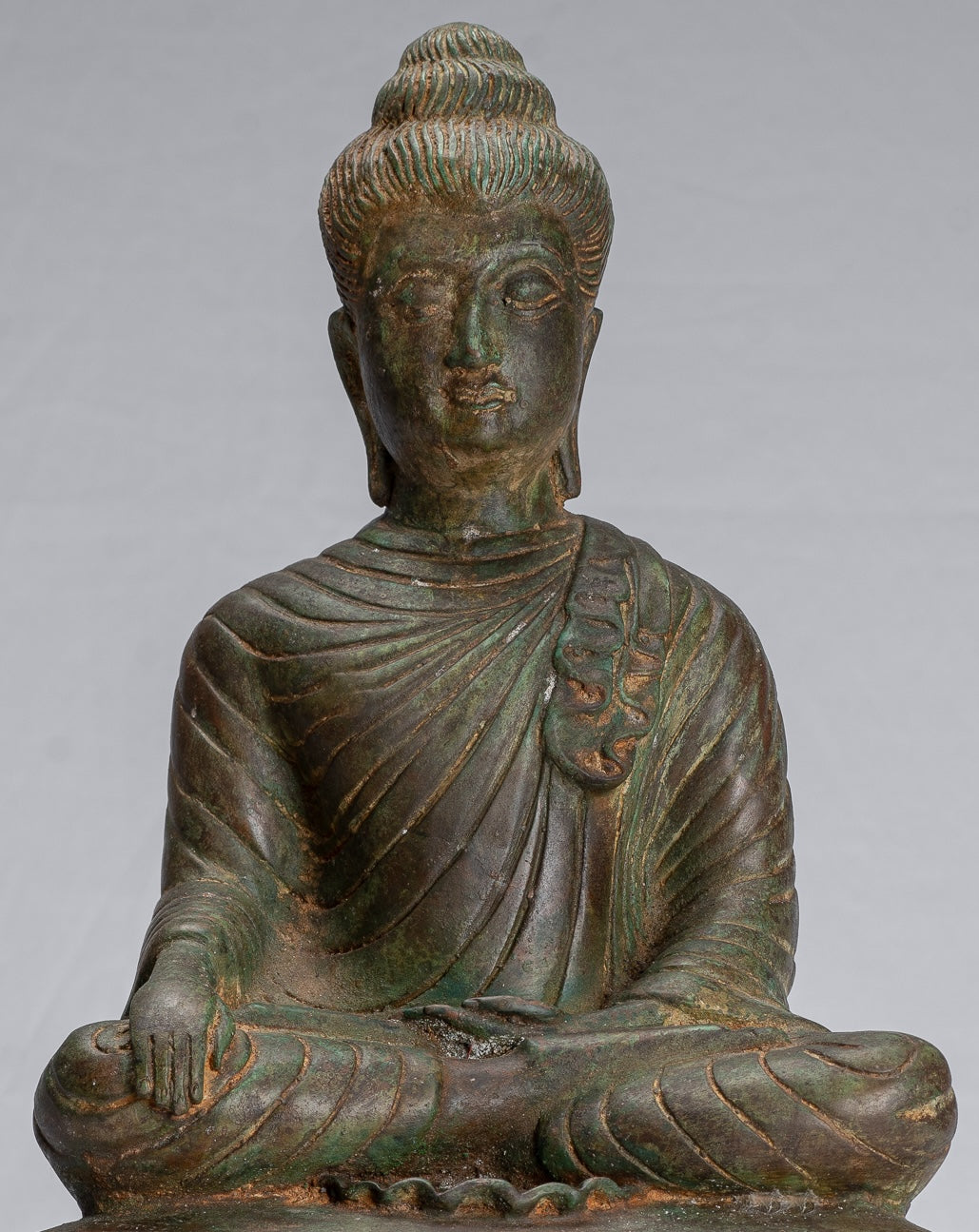 Indian Buddha Statue - Antique Gandhara Style Bronze Enlightenment Buddha Statue - 39cm/16"
