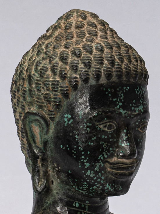 Estatua de torso de bronce de estilo jemer antiguo - Protector y conservador - 25 cm/10 "