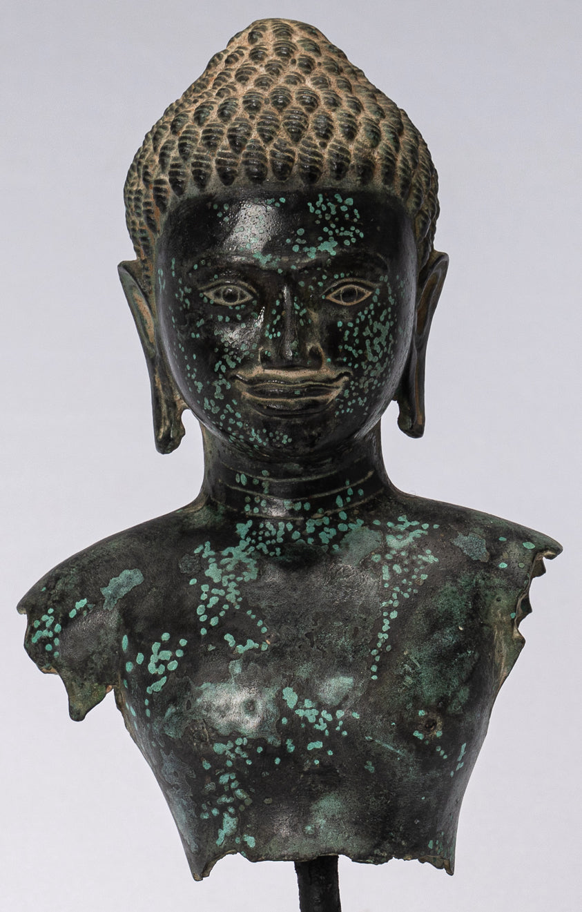 Estatua de torso de bronce de estilo jemer antiguo - Protector y conservador - 25 cm/10 "