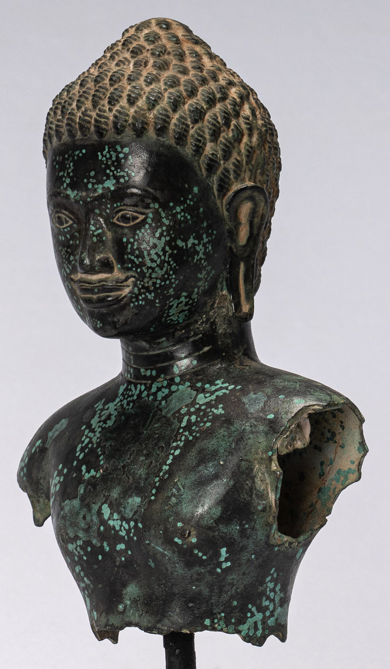 Estatua de torso de bronce de estilo jemer antiguo - Protector y conservador - 25 cm/10 "