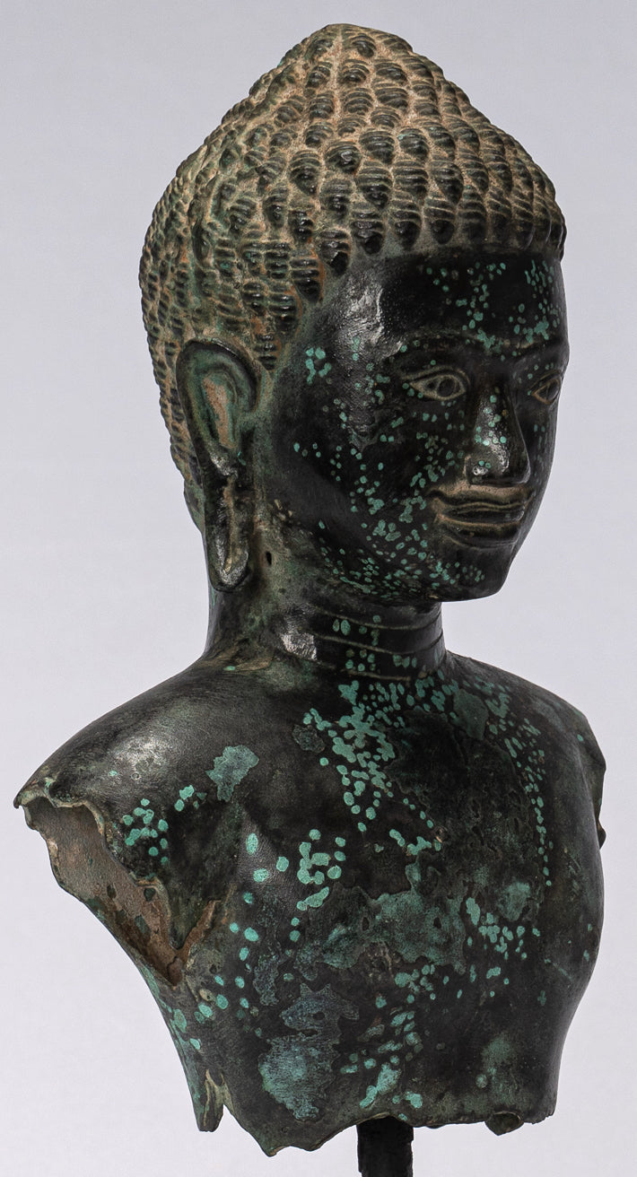 Estatua de torso de bronce de estilo jemer antiguo - Protector y conservador - 25 cm/10 "