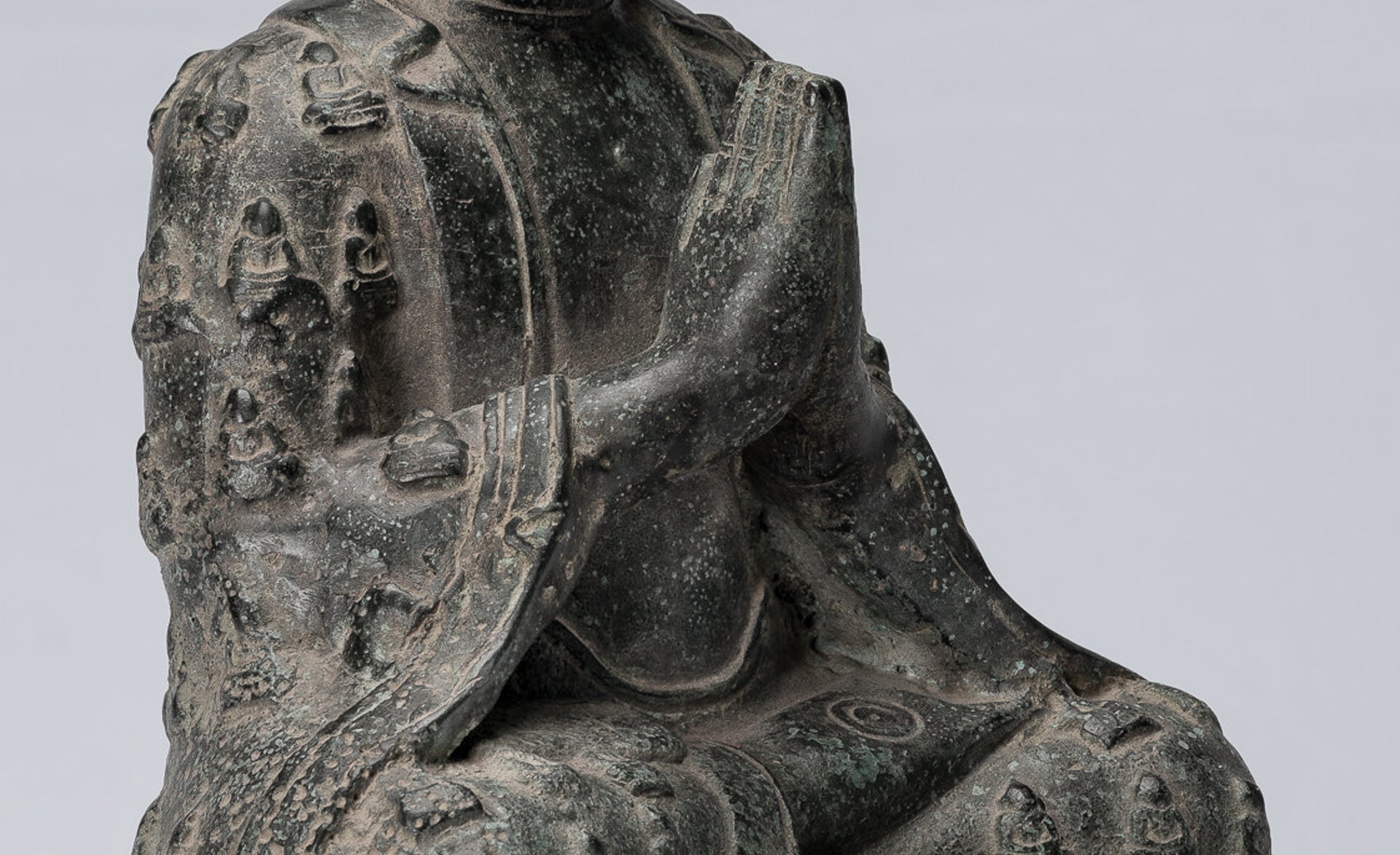 Buddha Statue - Antique Chinese Style Seated Bronze Many Buddha Adoration Buddha - 34cm/14"