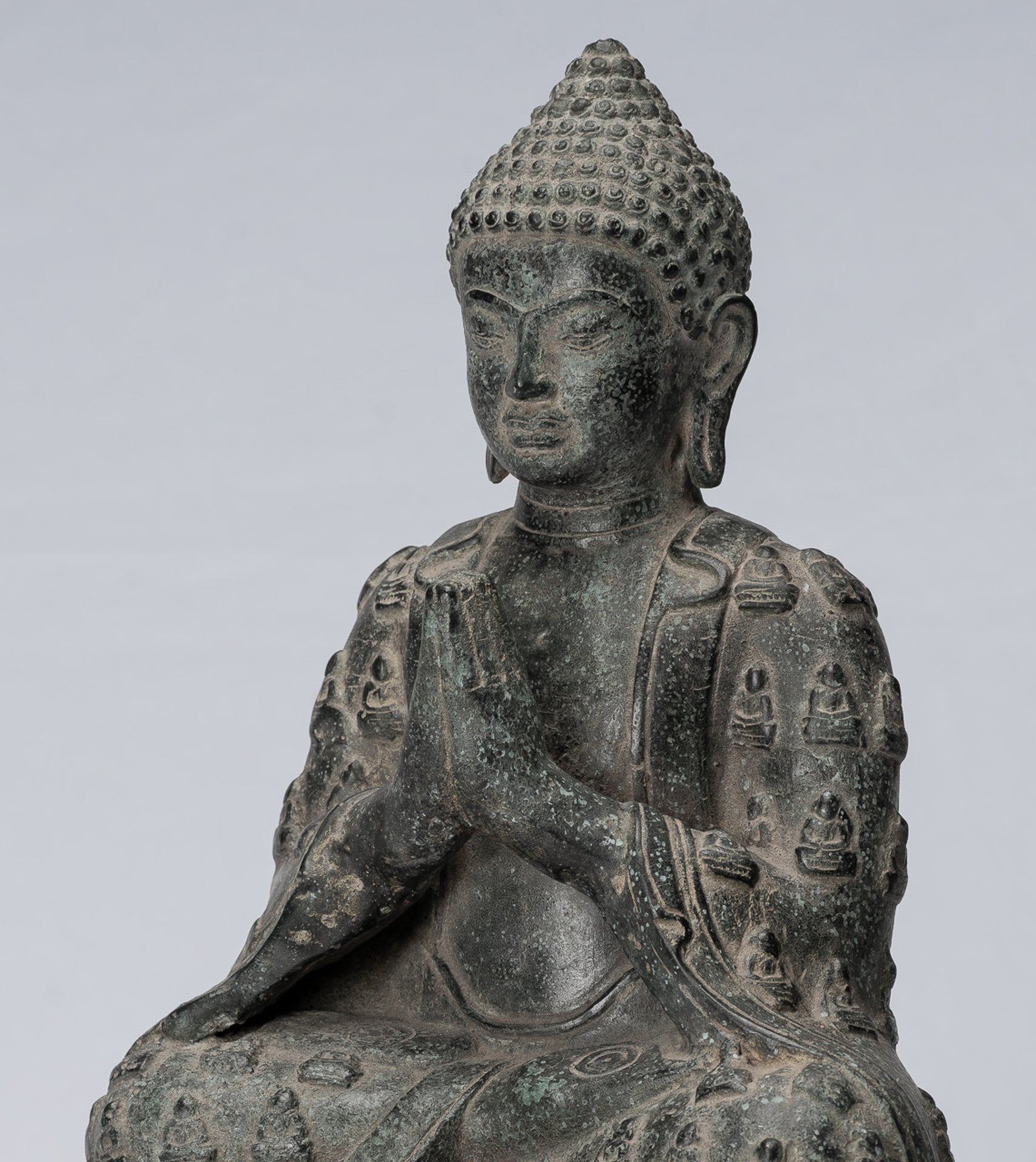 Buddha Statue - Antique Chinese Style Seated Bronze Many Buddha Adoration Buddha - 34cm/14"