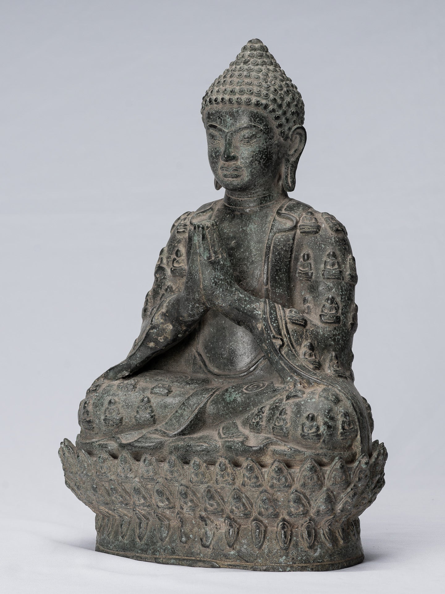 Buddha Statue - Antique Chinese Style Seated Bronze Many Buddha Adoration Buddha - 34cm/14"