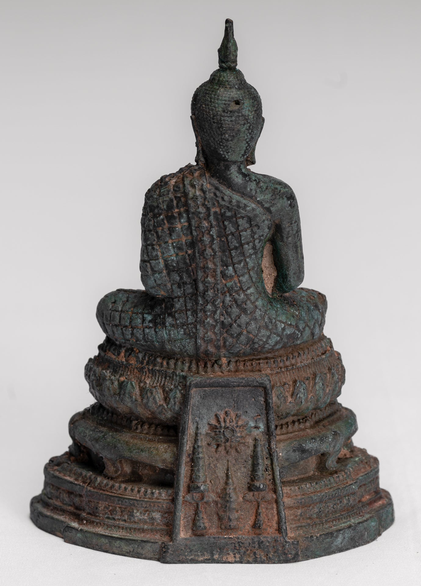 Buddha Sculpture - Antique Thai Style Bronze Seated Meditation Buddha Statue - 12.5cm/5"