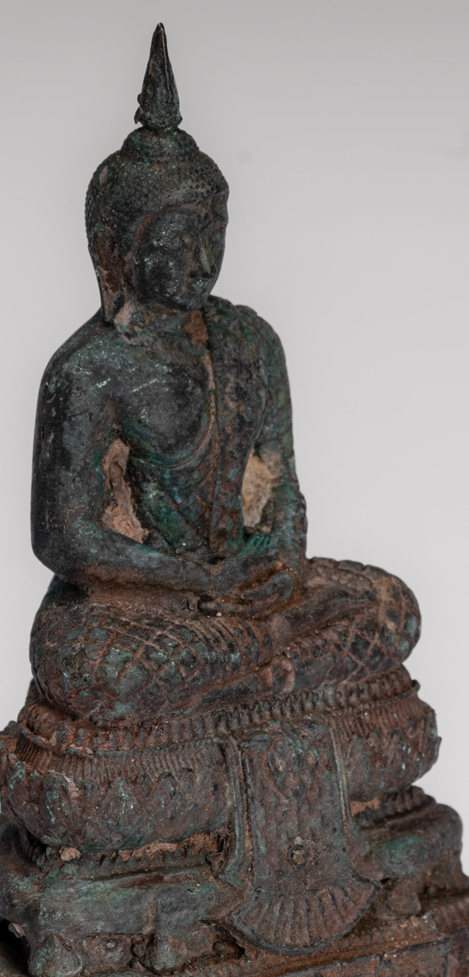 Buddha Sculpture - Antique Thai Style Bronze Seated Meditation Buddha Statue - 12.5cm/5"