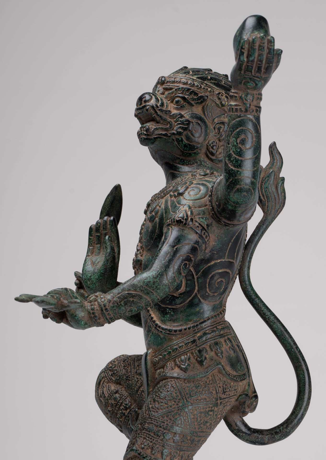 Antique Khmer Style Standing Bayon Hindu God Hanuman Statue - 40cm/16" Tall