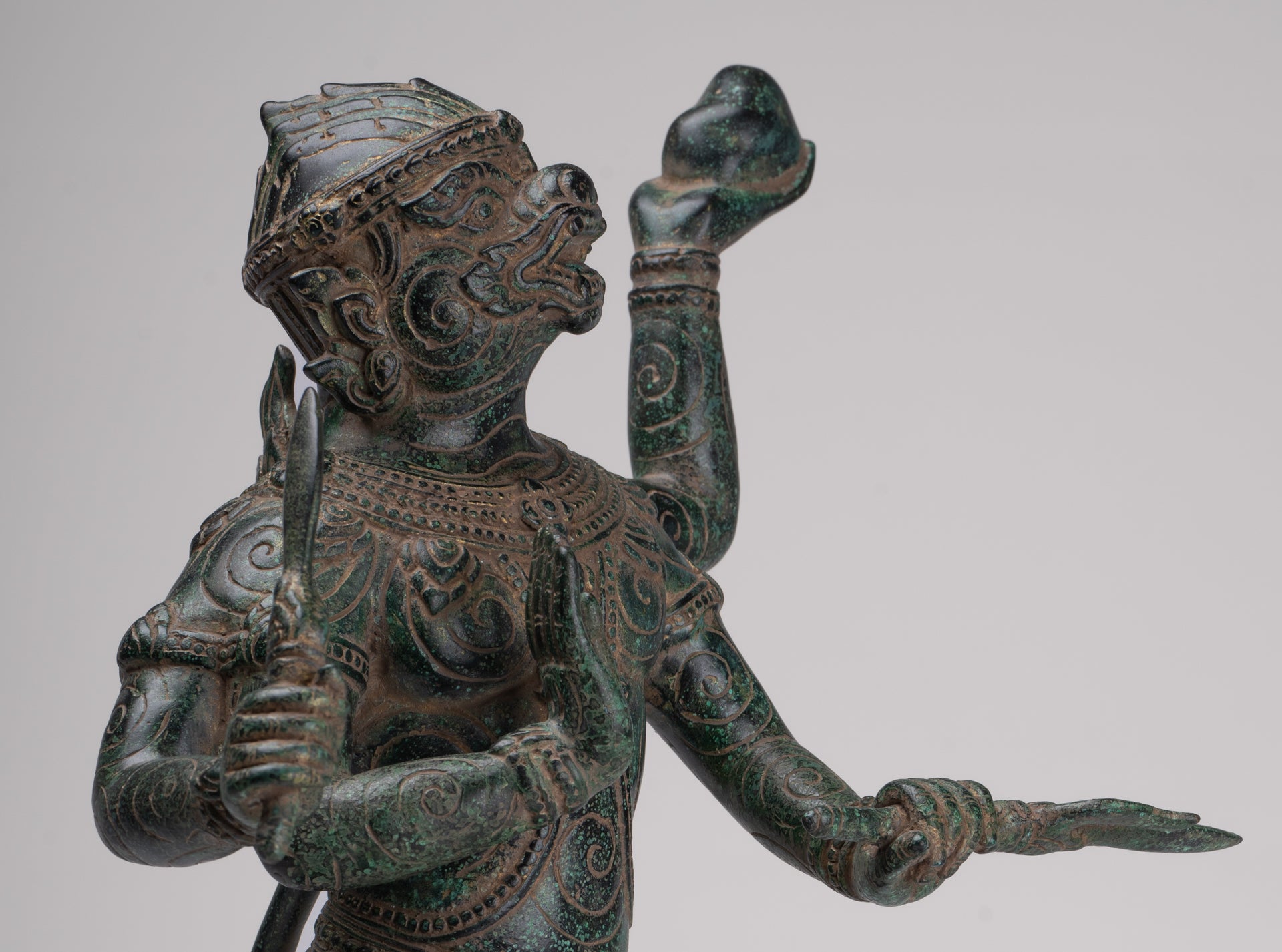 Antique Khmer Style Standing Bayon Hindu God Hanuman Statue - 40cm/16" Tall