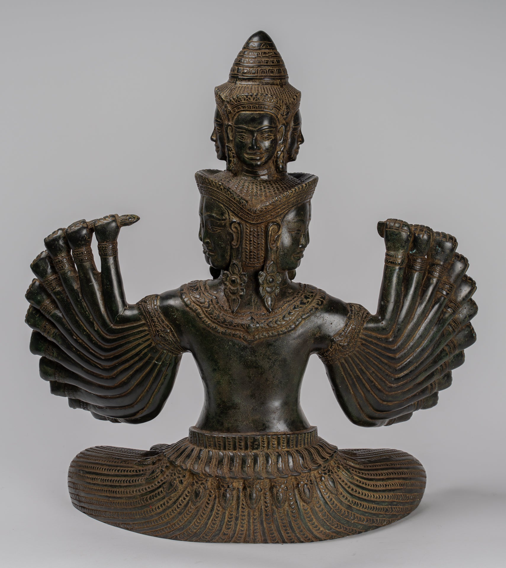 Antique Khmer Style Seated Bronze Bodhisattva Avalokiteshvara Statue - 53cm/21"