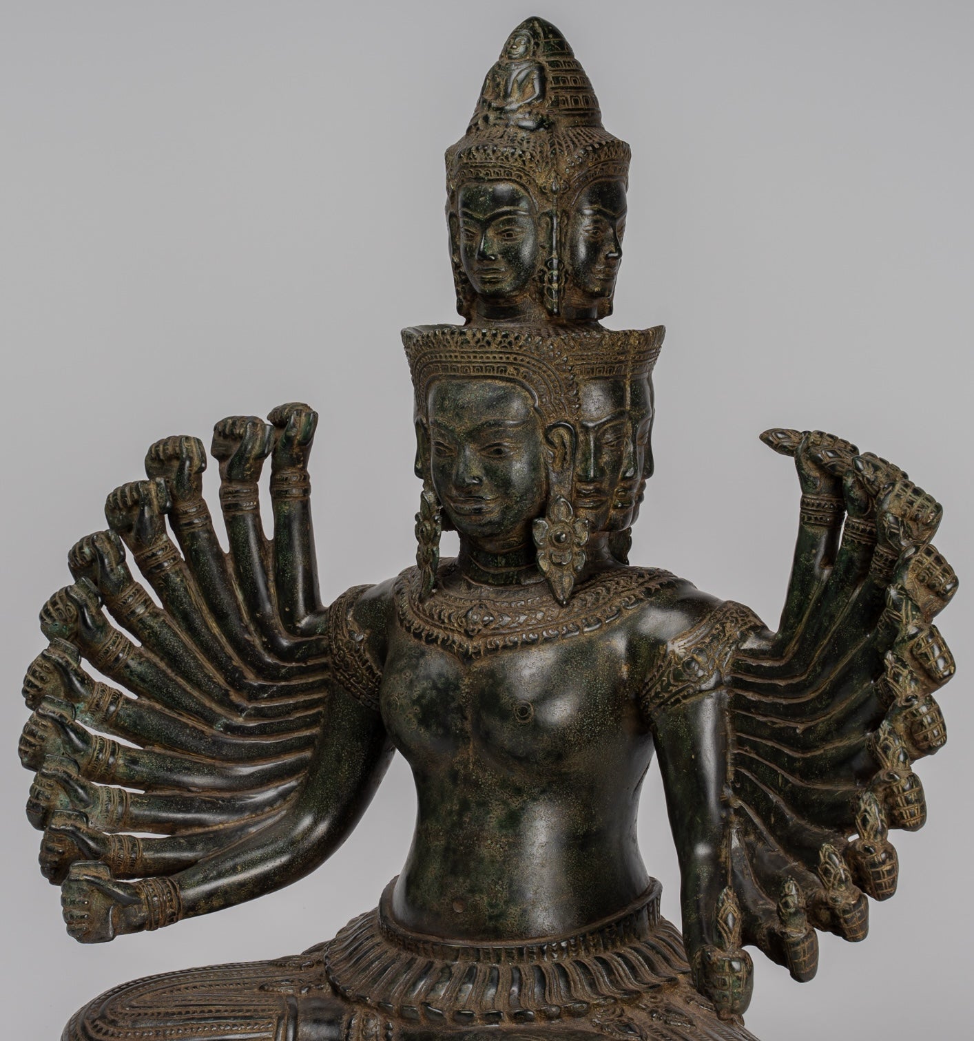 Antique Khmer Style Seated Bronze Bodhisattva Avalokiteshvara Statue - 53cm/21"