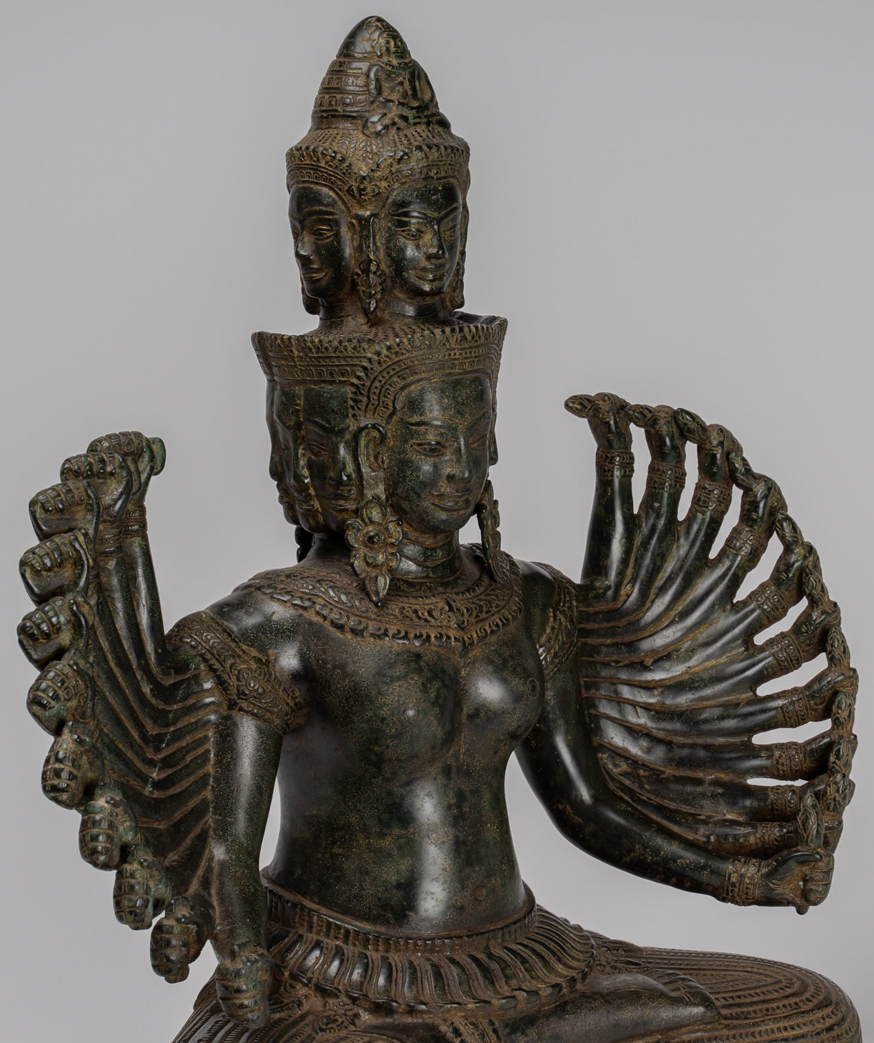 Antique Khmer Style Seated Bronze Bodhisattva Avalokiteshvara Statue - 53cm/21"