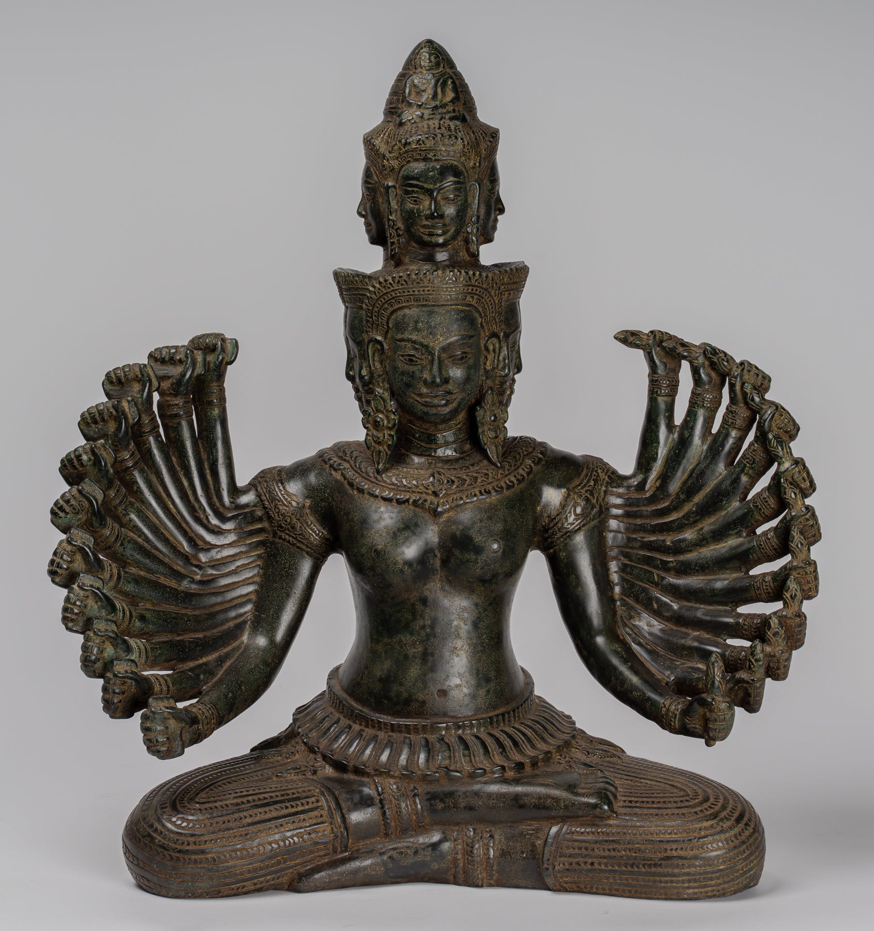 Antique Khmer Style Seated Bronze Bodhisattva Avalokiteshvara Statue - 53cm/21"