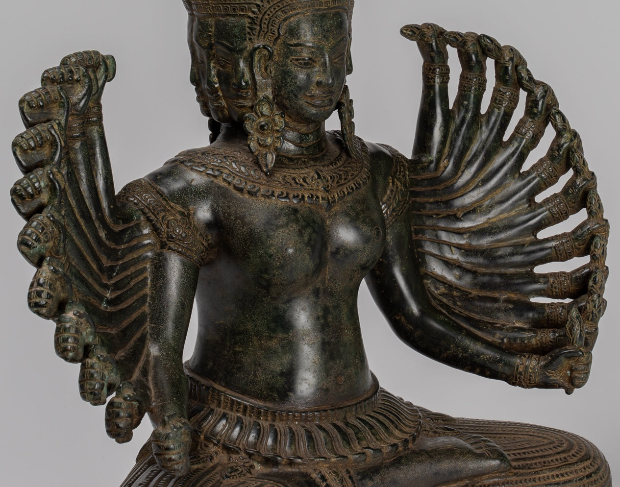 Antique Khmer Style Seated Bronze Bodhisattva Avalokiteshvara Statue - 53cm/21"