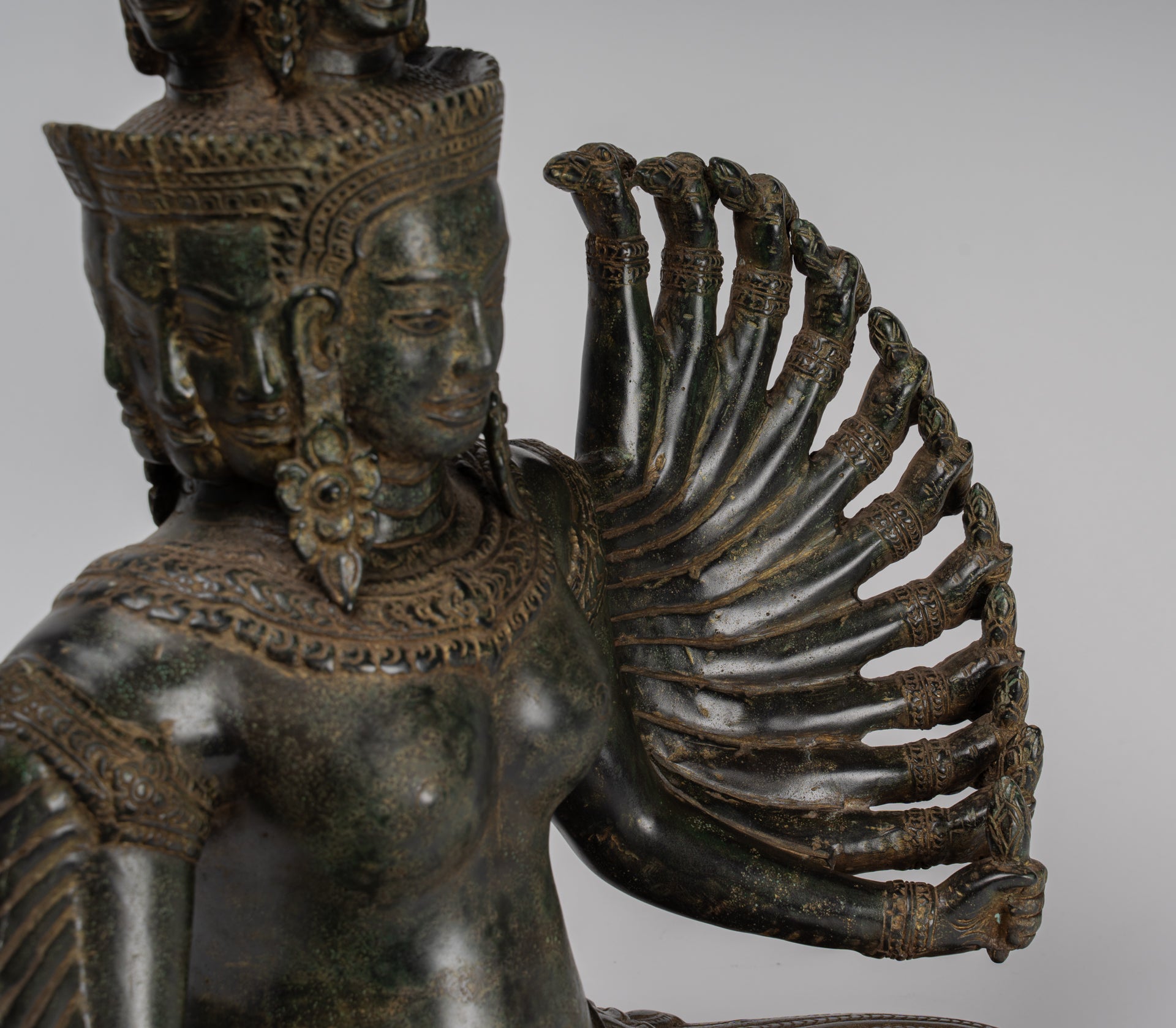 Antique Khmer Style Seated Bronze Bodhisattva Avalokiteshvara Statue - 53cm/21"