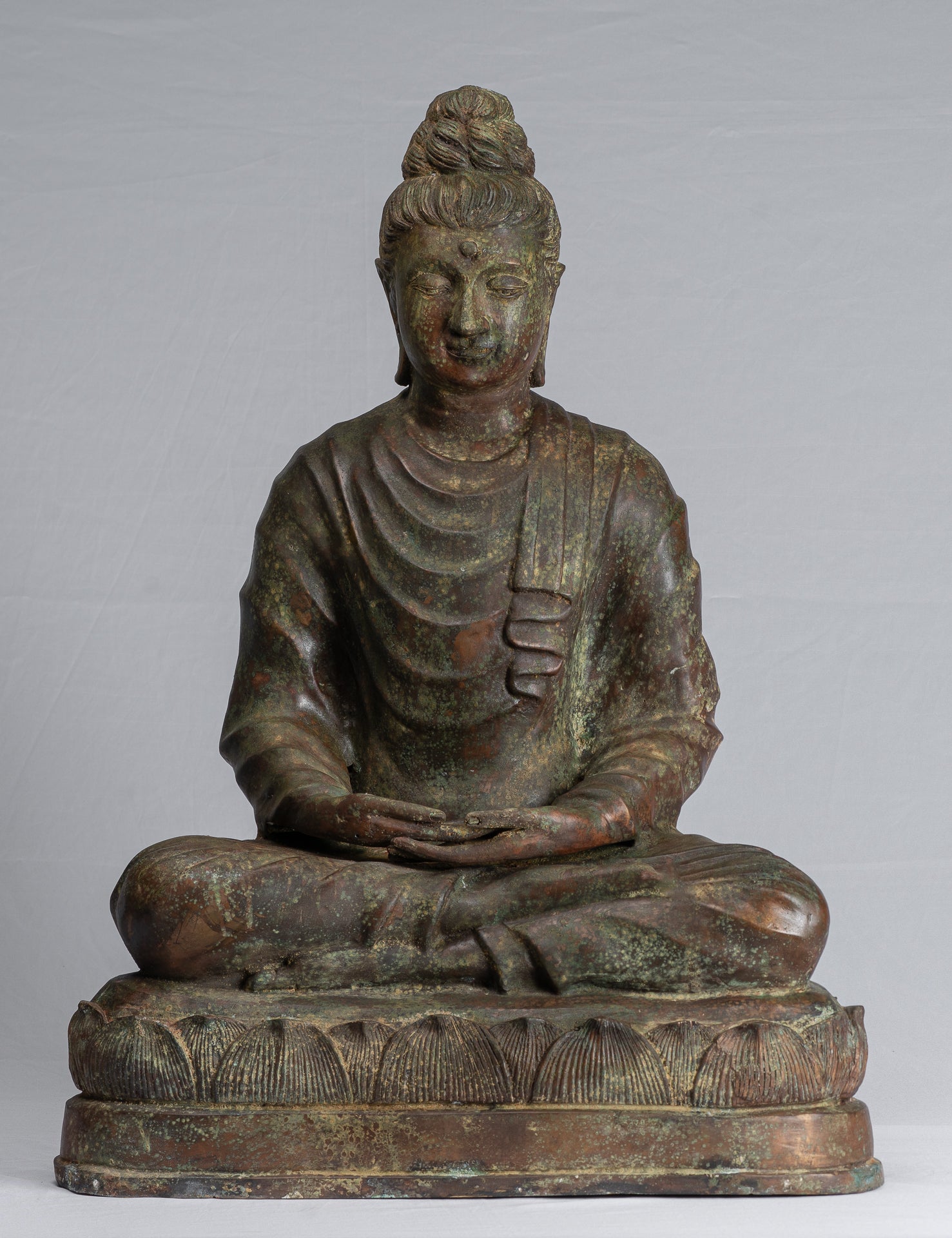 Indian Buddha Statue - Antique Gandhara Style Bronze Meditation Buddha Statue - 70cm/28"
