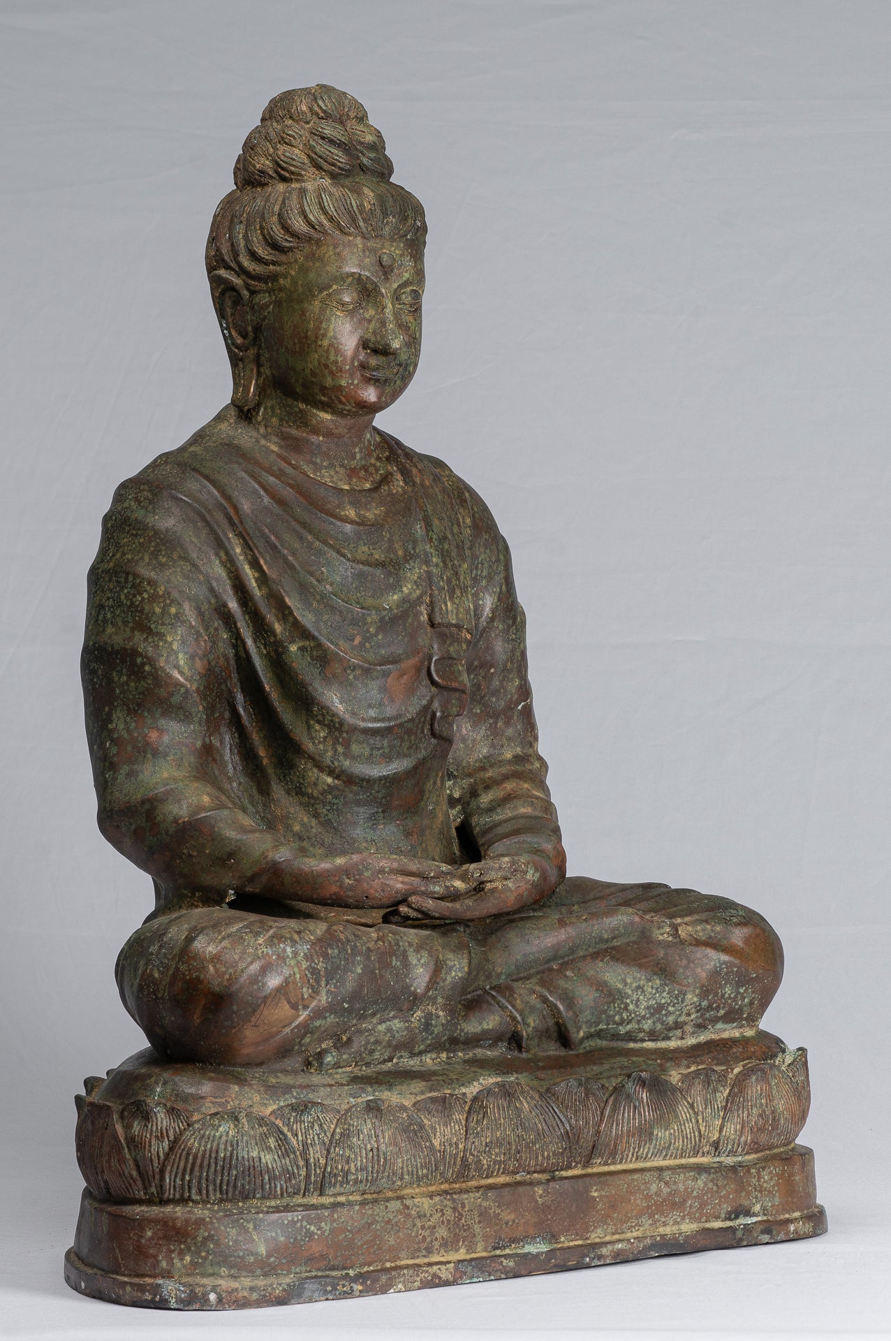 Indian Buddha Statue - Antique Gandhara Style Bronze Meditation Buddha Statue - 70cm/28"