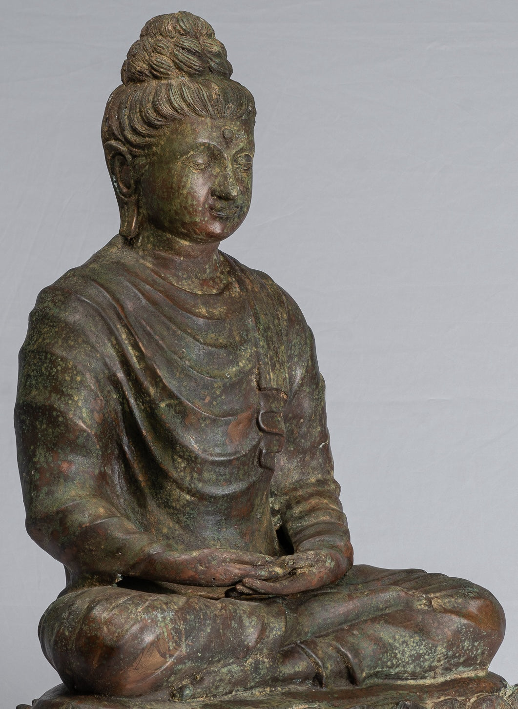 Indian Buddha Statue - Antique Gandhara Style Bronze Meditation Buddha Statue - 70cm/28"