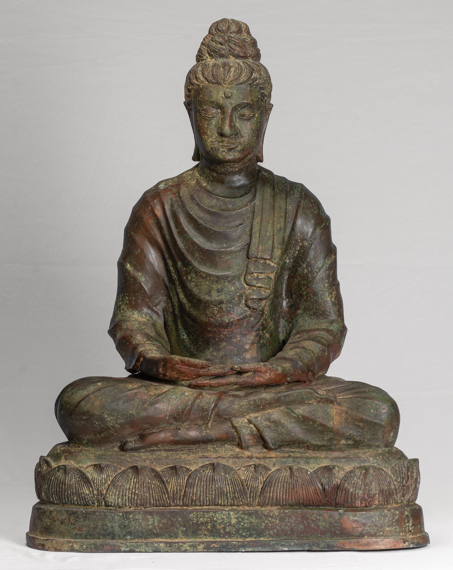 Indian Buddha Statue - Antique Gandhara Style Bronze Meditation Buddha Statue - 70cm/28"