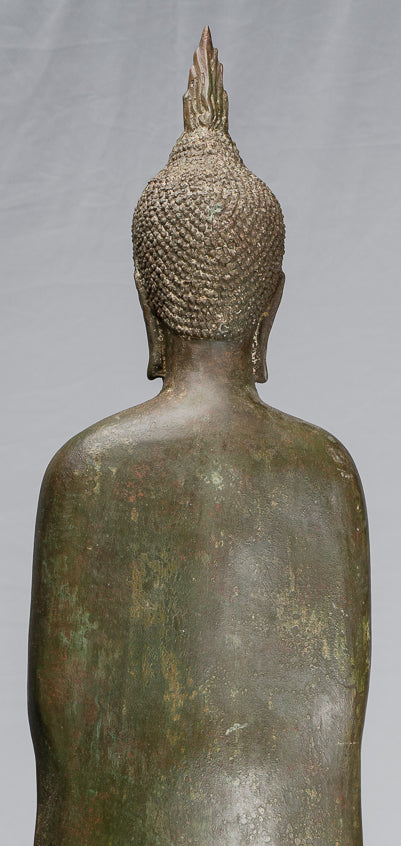 Statue antique de Bouddha pensif en bronze debout d'Ayutthaya de style thaïlandais - 99 cm/40"