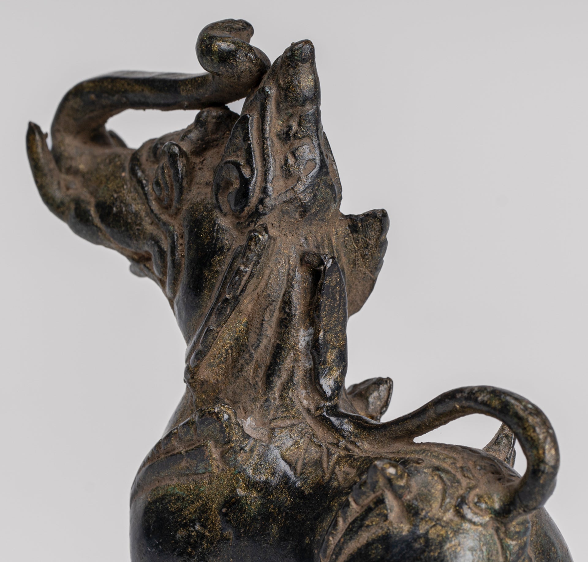 Antique Burmese Style Bronze Standing Chinthe Guardian Temple Lion - 11.5cm/5"