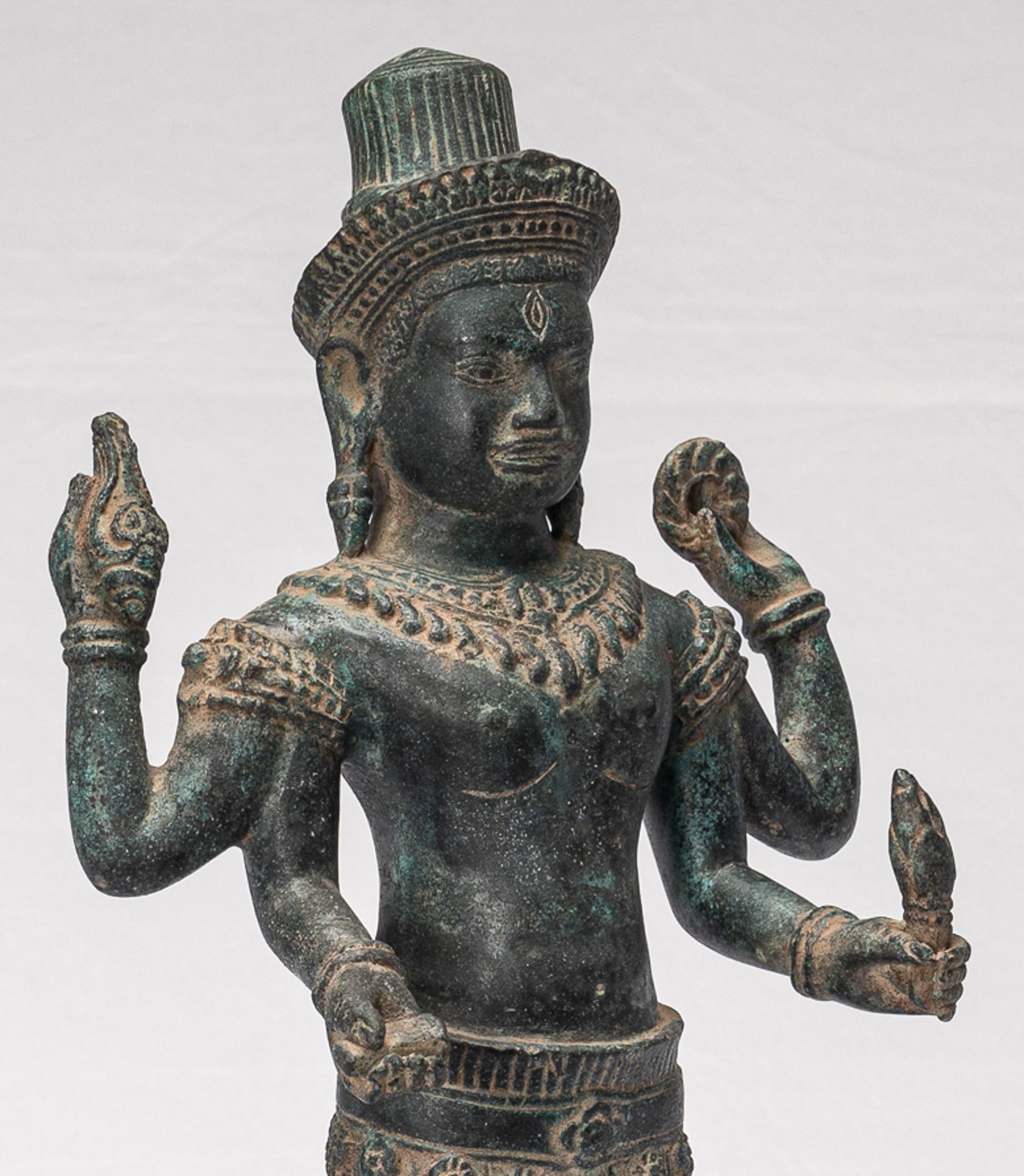 Antique Khmer Style Koh Ker Style Shiva Statue — Standing Four-Armed Shiva in Bronze - 44cm/18"