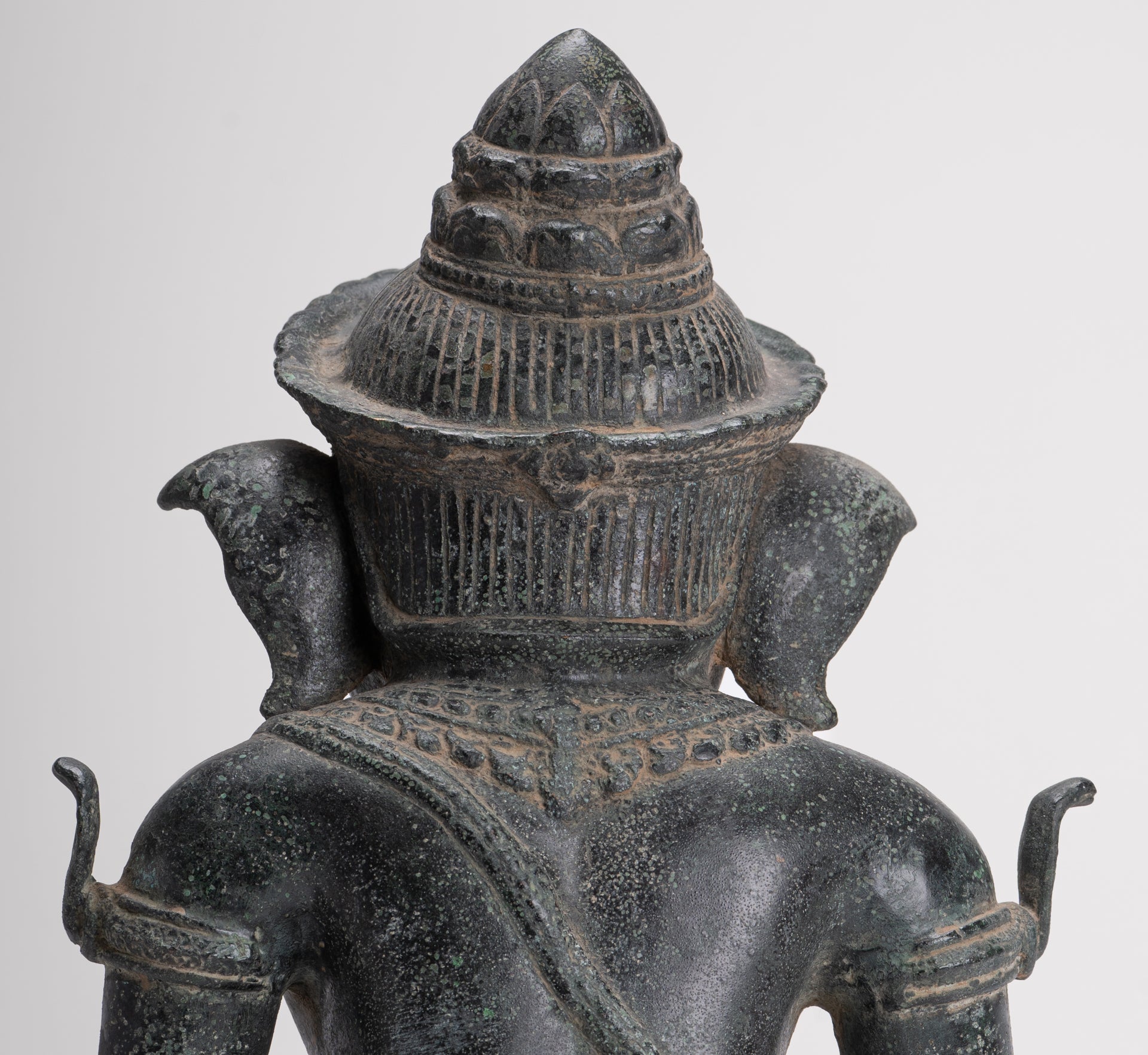 Ganesha Statue - Antique Khmer Style Bayon Seated Ganesh Statue - 36cm/14"